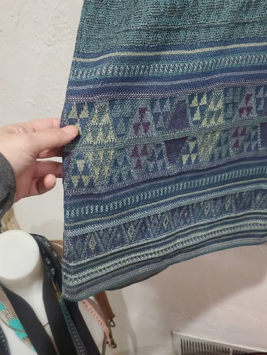 Peruvian Connection Boho Teal Kimono Cardigan with Aztec Pattern Size L - Picture 13 of 15